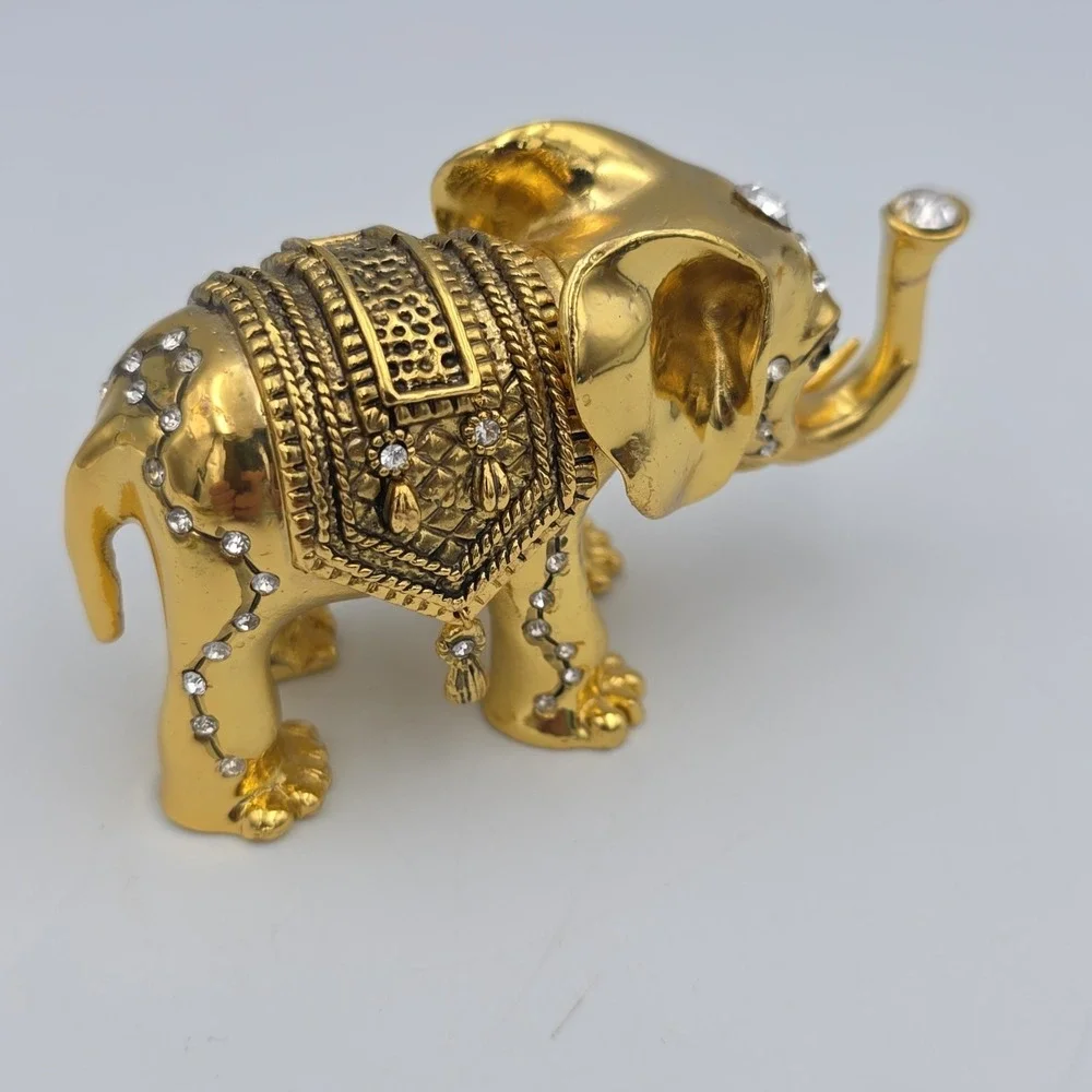 Gold Elephant Crystals Rhinestones Metal Magnetic Trinket Box